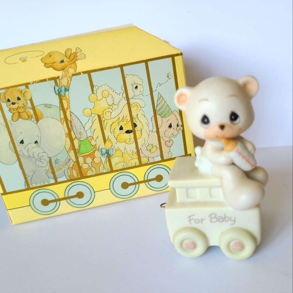 Vintage 80s Precious Moments Birthday Train Baby Bear Collectible Figurine